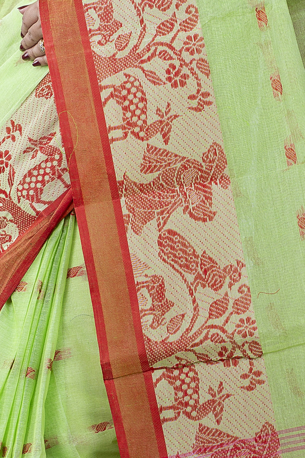 Olive Green Pure Cotton ParSakuntala Tant Saree (534)